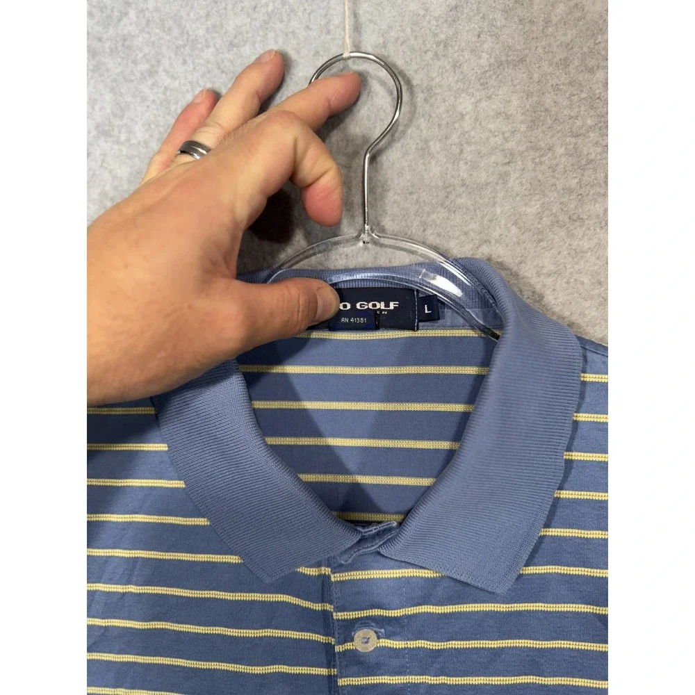 Polo Golf Ralph Lauren Polo Shirt‎ Mens Large Blue Yellow Stripe Classic Casual